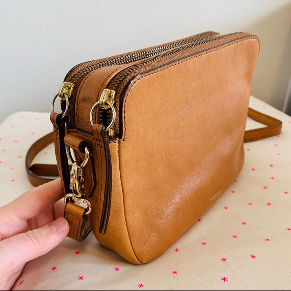 Fossil Handbags - Leather Fossil Crossbody Purse with 2 Zippers